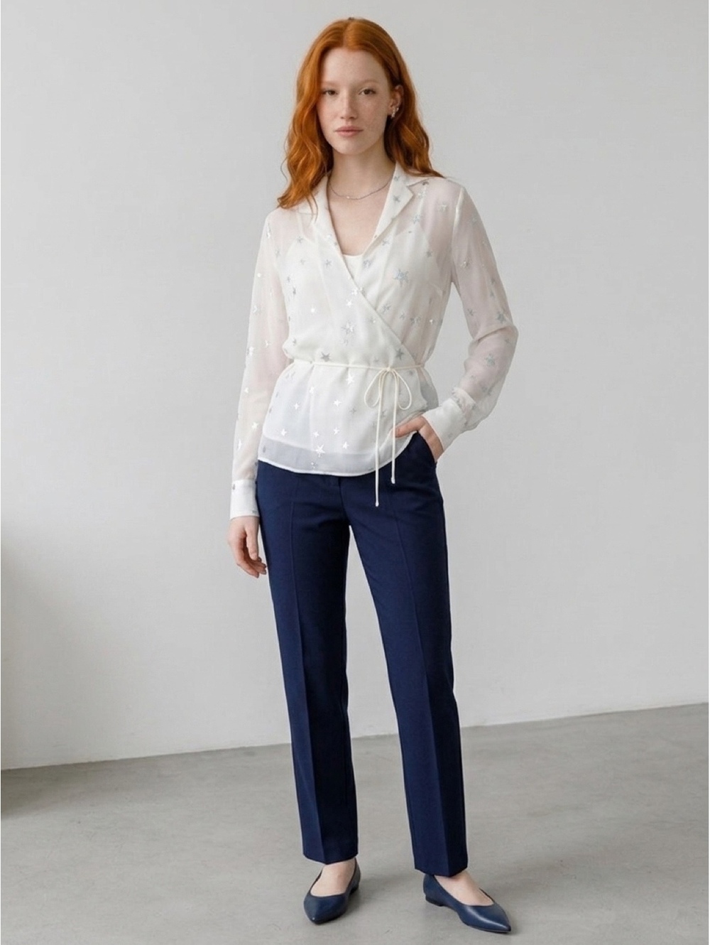 AMIRI White Stars FiI Coupe Wrap Shirt EU Size 38(S) US Size 6 MSRP NWT $1200